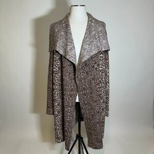 Knox Rose Open Front Duster Cardigan Sweater Floral Jacquard Damask Women Medium